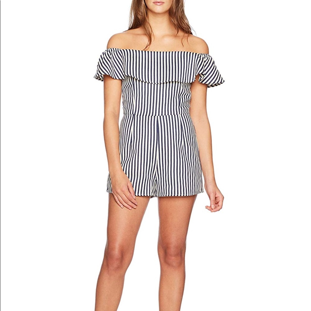 NWT SUGARLIPS off the shoulder striped romper